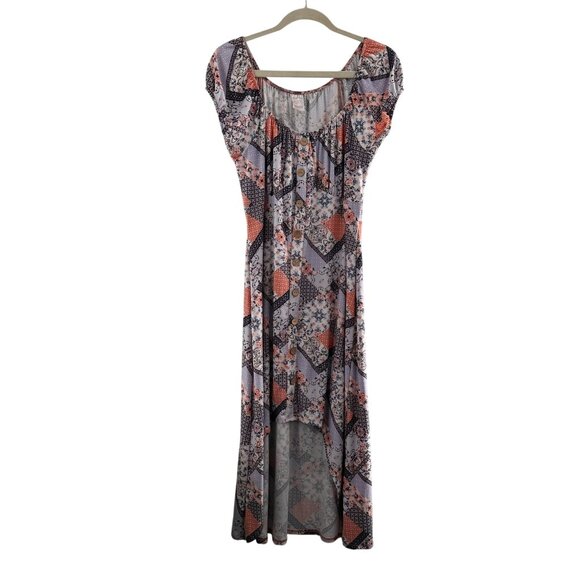 No Boundaries XL Boho Patchwork Maxi Dress Button Short Sleeves Lightweight Y2K - Picture 1 of 8